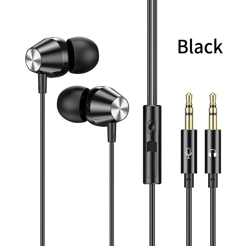 Wired Earphones Half In Ear Type 3.5mm Dual Plug Gaming Headset HiFi Bass Stereo Curved HD Earbuds For Laptops Mobile Phones