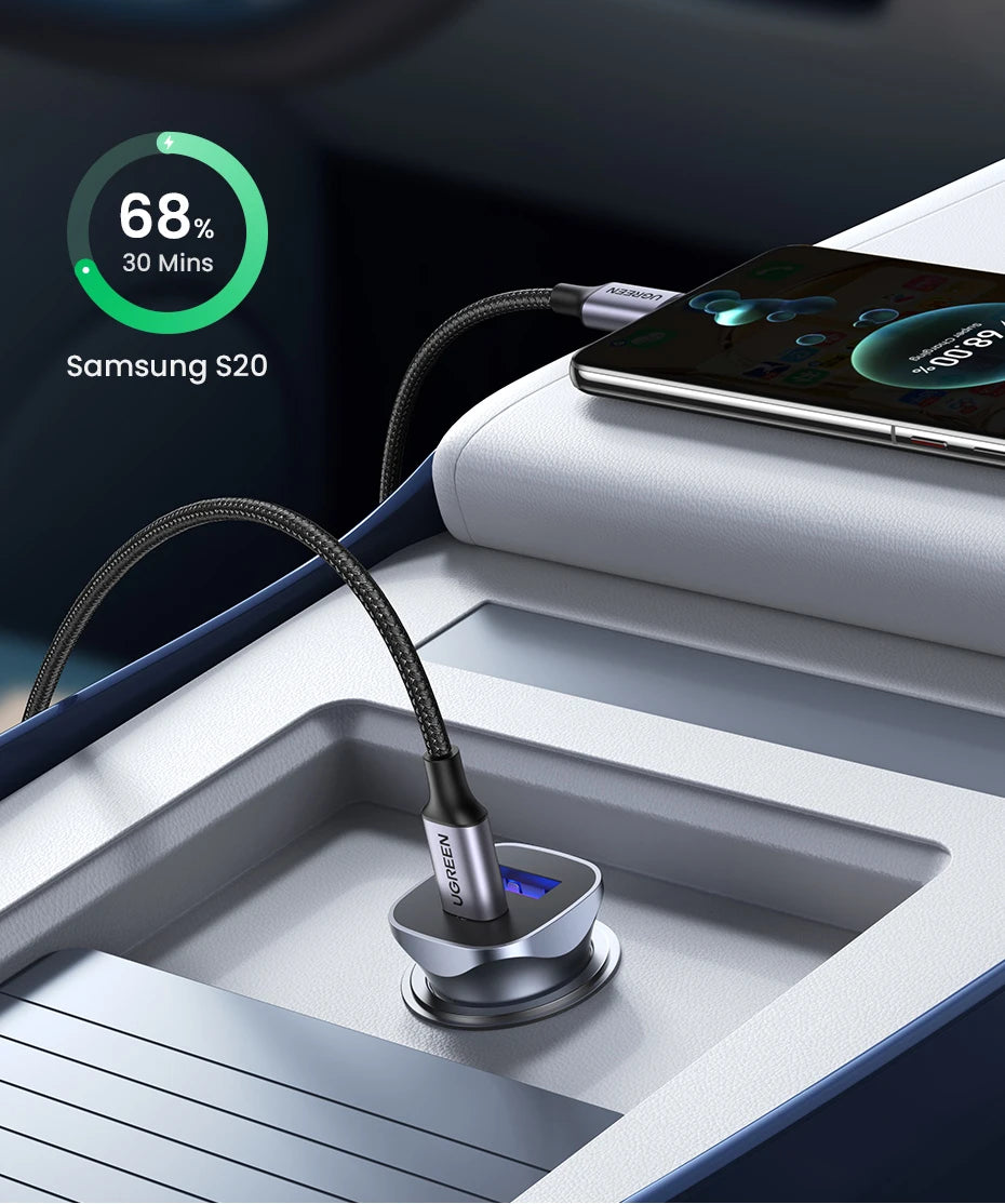 UGREEN Car Charger Type C Fast USB Charger for iPhone 15 14 13 Xiaomi Car Charging Quick 4.0 3.0 Charge Mobile Phone PD Charger