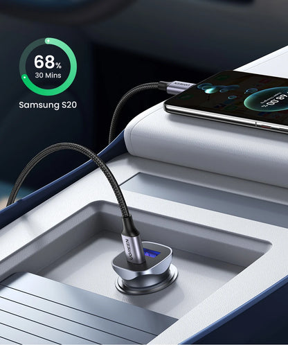 UGREEN Car Charger Type C Fast USB Charger for iPhone 15 14 13 Xiaomi Car Charging Quick 4.0 3.0 Charge Mobile Phone PD Charger
