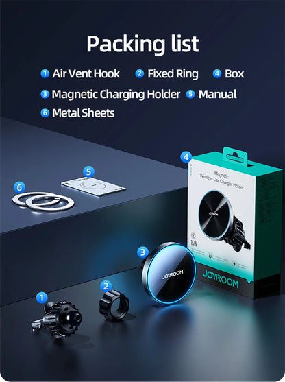 Joyroom Magnetic Car Phone Mount Wireless Fast Car Charger for iPhone Holder 15W Magnetic Car Phone Holder Mount Wireless