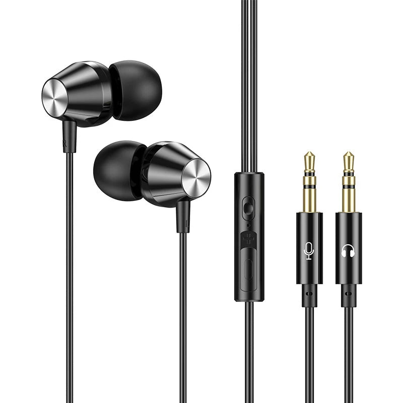 Wired Earphones Half In Ear Type 3.5mm Dual Plug Gaming Headset HiFi Bass Stereo Curved HD Earbuds For Laptops Mobile Phones