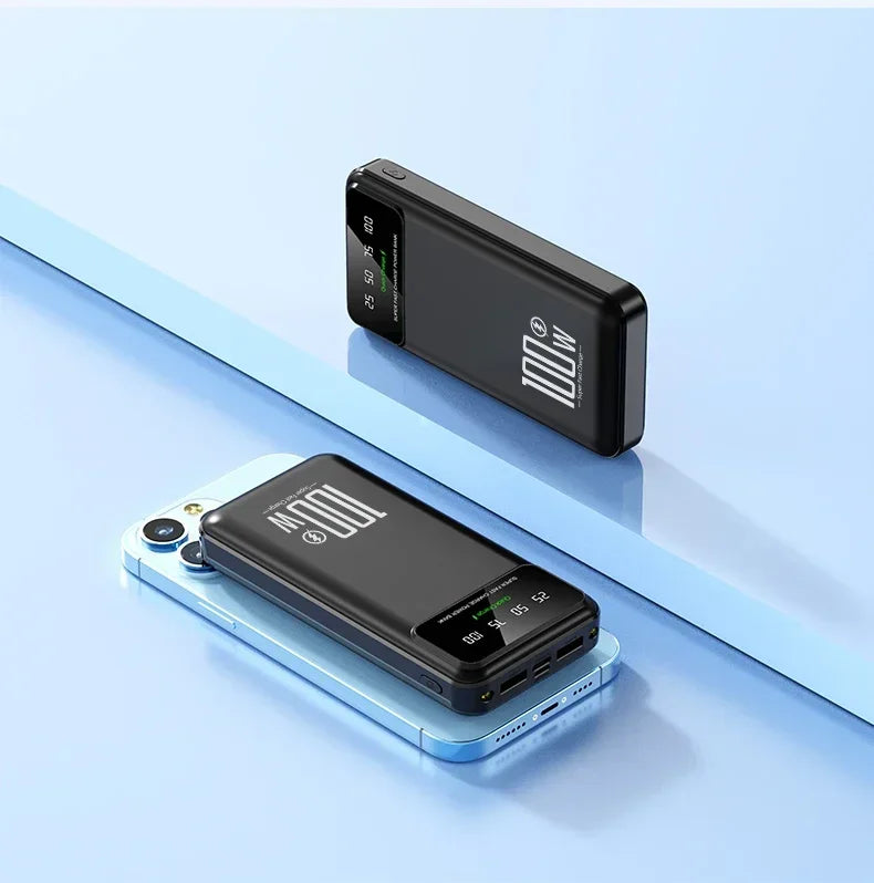 New Portable 100W Super Fast Charging Power Bank 30000mAh Large Capacity with LED Ligh Digital Display for IPhone Xiaomi Huawei