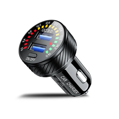 Car Charger 36W Fast Car Charger Adapter QC3.0 Dual USB Car Charger Fast Charge with Colorful Voltmeter ON/Off Switch For iPhone