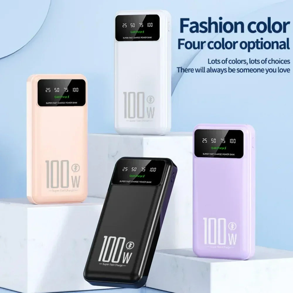 New Portable 100W Super Fast Charging Power Bank 30000mAh Large Capacity with LED Ligh Digital Display for IPhone Xiaomi Huawei