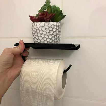 Aluminum Alloy Wall-Mounted Toilet Paper Holder with Shelf - Smallenterprised 