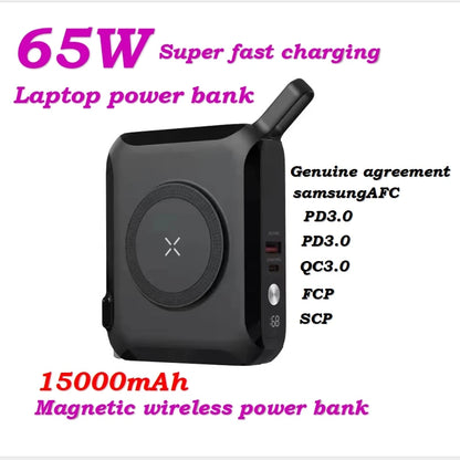 Travel charger iPhone Magnetic wireless charging bank comes with cable and plug 65W Supportlaptop Android Fast charge