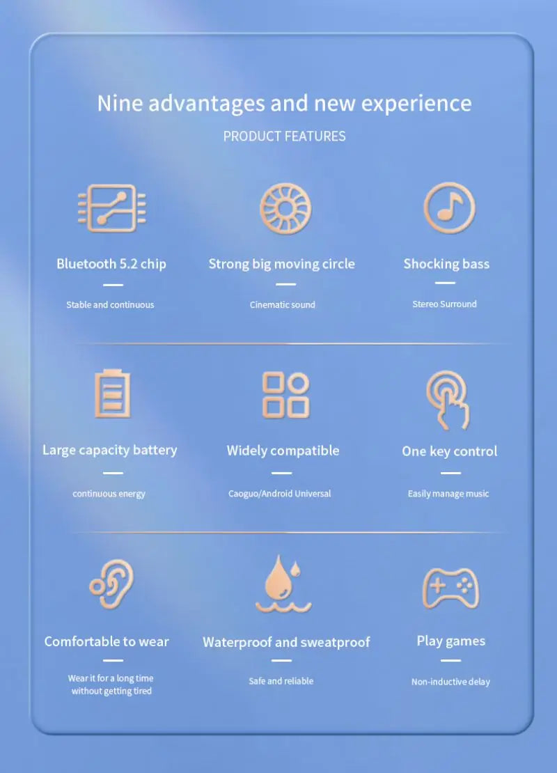 Bluetooth 5.2 Business Wireless Headphone Ear-Hook Mini HIFI Bass Noise Cancelling Earphone With Mic Earbud Sport Game Headset