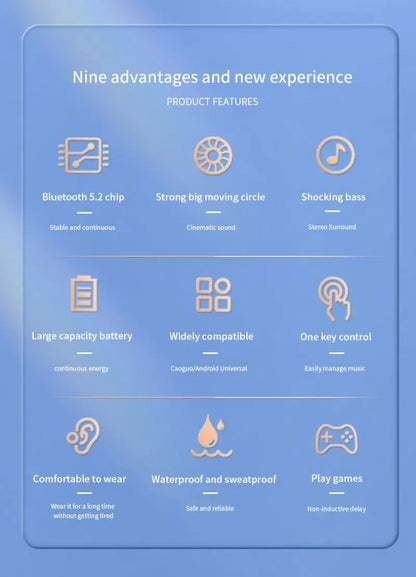 Bluetooth 5.2 Business Wireless Headphone Ear-Hook Mini HIFI Bass Noise Cancelling Earphone With Mic Earbud Sport Game Headset