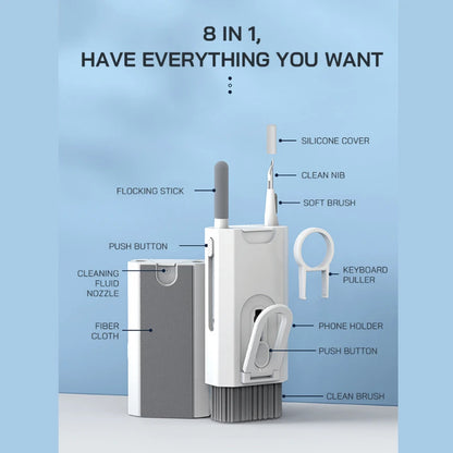 8-in-1 Keyboard Cleaning Kits Cleaner Headphone Cleaner Pen Keycap Puller Laptop Screen Cleaning Bluetooth Earphone Cleaning Kit