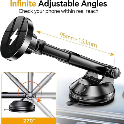UYUXIO Car Mount Charger Dash Windshield Wireless Car Charger Strong Magnetic Phone Holder for iPhone 16 15 14 13 12 Series