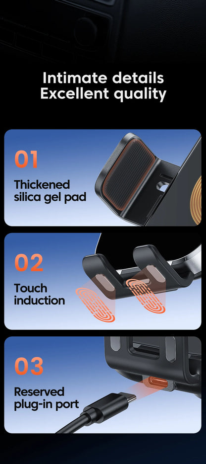 Auto Clamping Wireless Car Charger 15W Fast Charging Car Charger Phone Mount Phone Holder for iPhone 16 15 14 13 12 11 Pro Max