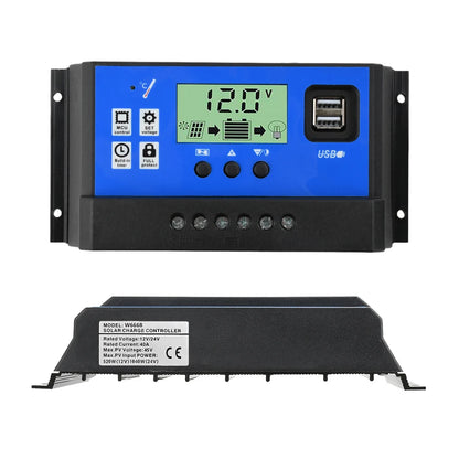 Solar Charge Controller 12V 24V PWM 10A 20A 30A Solar Panel Battery Regulator LCD Display Dual USB Output