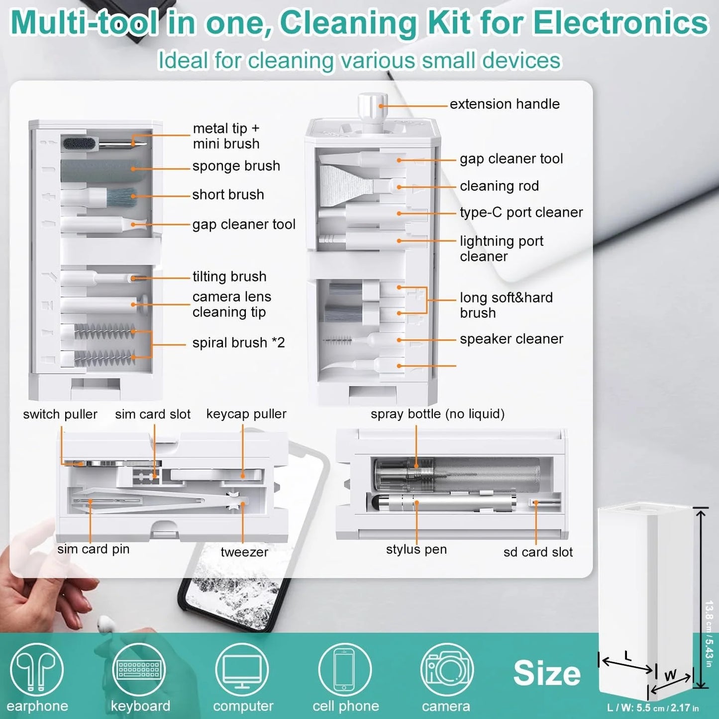 32-in-1 Multi-Purpose Electronics Cleaning Kit – for iPhone Charging Port, AirPods, Bluetooth Earbuds, Keyboard & Screen Cleanin
