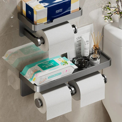 Aluminum Alloy Wall-Mounted Toilet Paper Holder with Shelf - Smallenterprised 