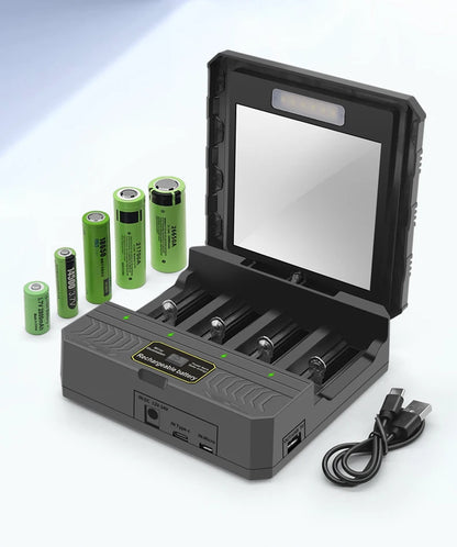 Solar Power Generation Solar Lithium Battery Smart Charger Type-C USB Four-Slot for 3.7V 18650/26650/21700/14500 Batteries