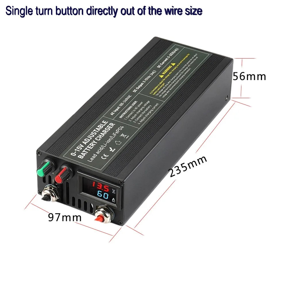 Solar System Charger 12V 60A Lifepo4/Lithium Battery Power Adapter 60A 12.8V Adjustable Current/Voltage Battery Accessories