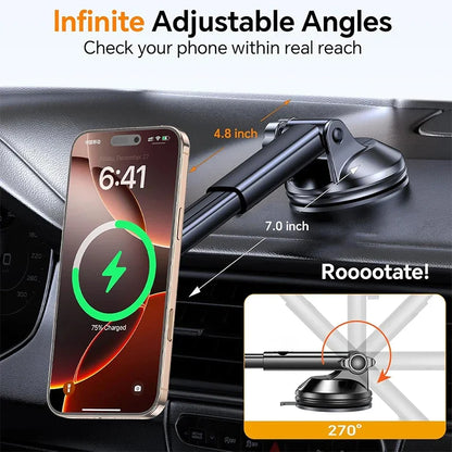UYUXIO Car Mount Charger Dash Windshield Wireless Car Charger Strong Magnetic Phone Holder for iPhone 16 15 14 13 12 Series