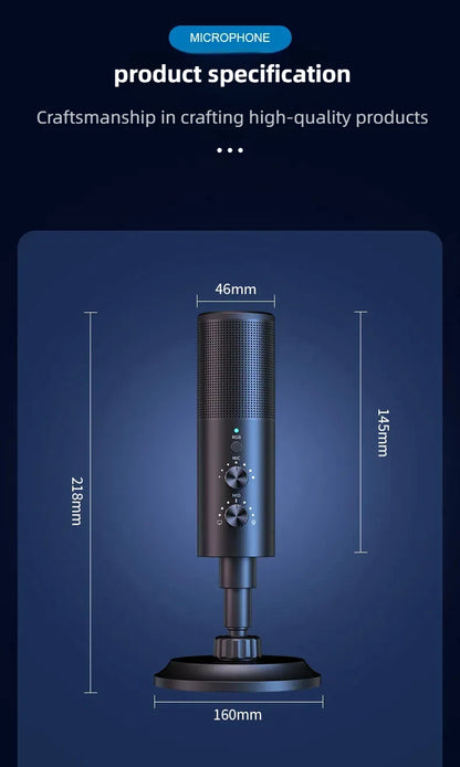 Gaming USB Microphone,Noise Cancellation Condenser mic,RGB Microphone with Mute,Gain,Monitoring,Boom Arm,Pop Filter for Phone,PC