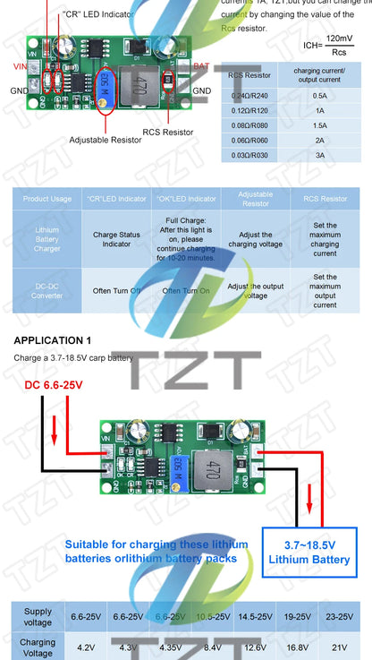 TZT DD28CRTA 1A 3.7-18.5V Charging Board For Lithium Batteries Or Lithium Battery Packs Battery Charger Module