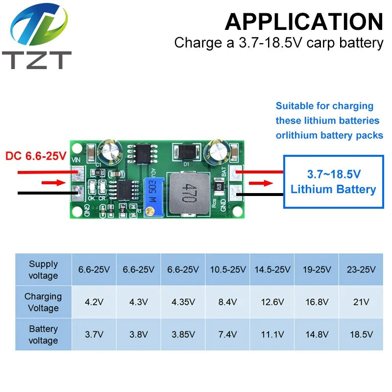TZT DD28CRTA 1A 3.7-18.5V Charging Board For Lithium Batteries Or Lithium Battery Packs Battery Charger Module