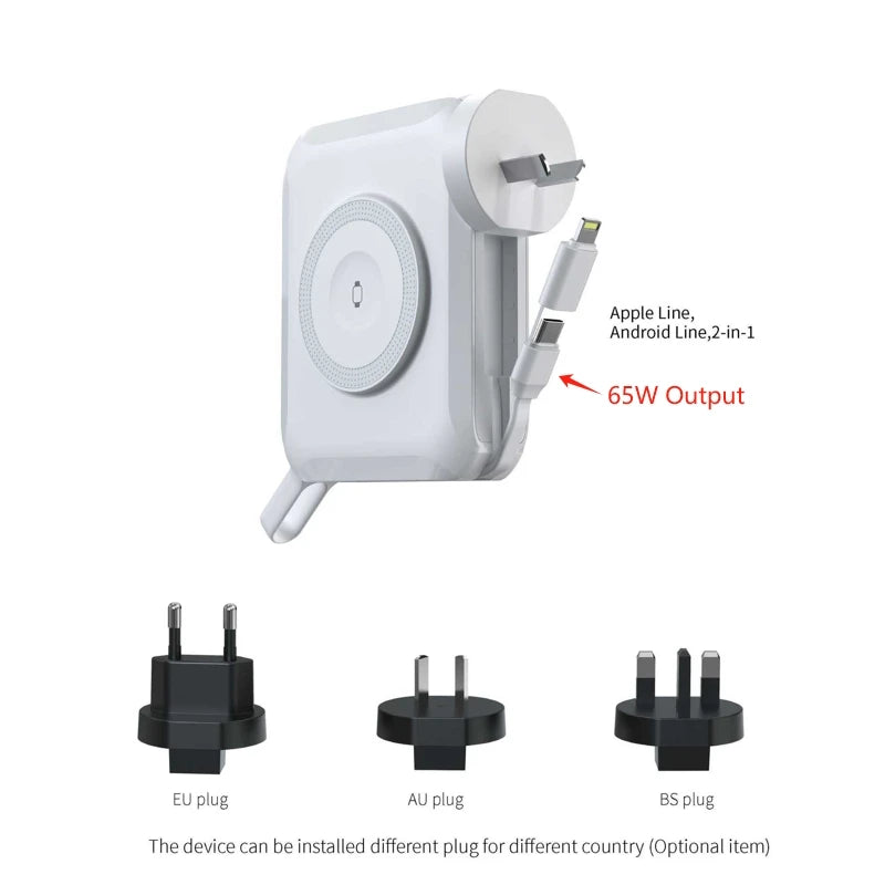 Travel charger iPhone Magnetic wireless charging bank comes with cable and plug 65W Supportlaptop Android Fast charge
