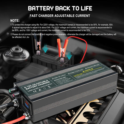 Solar System Charger 12V 60A Lifepo4/Lithium Battery Power Adapter 60A 12.8V Adjustable Current/Voltage Battery Accessories