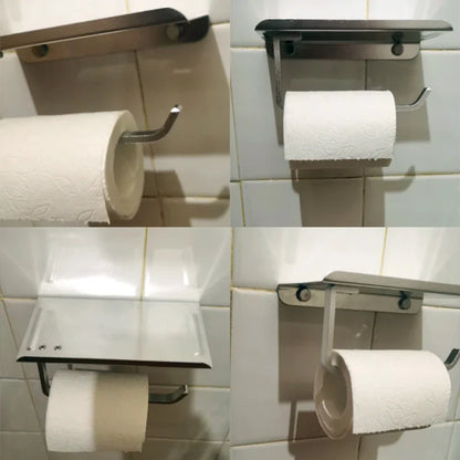 Aluminum Alloy Wall-Mounted Toilet Paper Holder with Shelf - Smallenterprised 