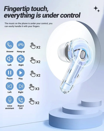 Bluetooth Earbuds Transparent with LED Digital Display Wireless In-Ear Earphone for Xiaomi Huawei iPhone Headphone