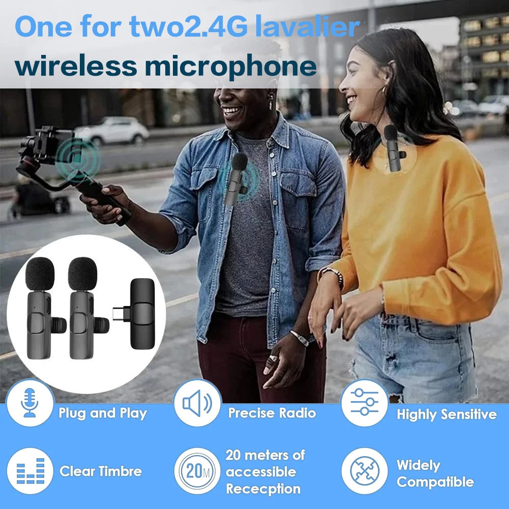 Video Record Microphone Noise Canceling Mini Microphone System 2.4G Intelligent Microphone for iPhone Computer Tablet Camera