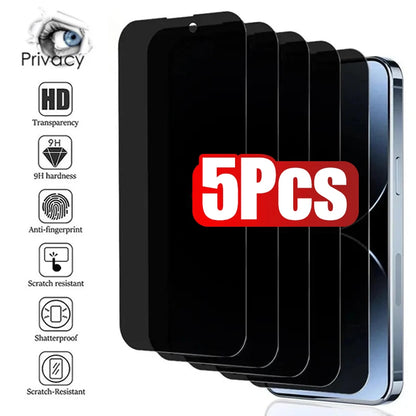 5Pcs Full Cover Anti Spy Screen Protector for iPhone 16 11 12 13 14 15 PRO MAX 14 Plus Tempered Glass Privacy 15 Plus 16 Pro Max