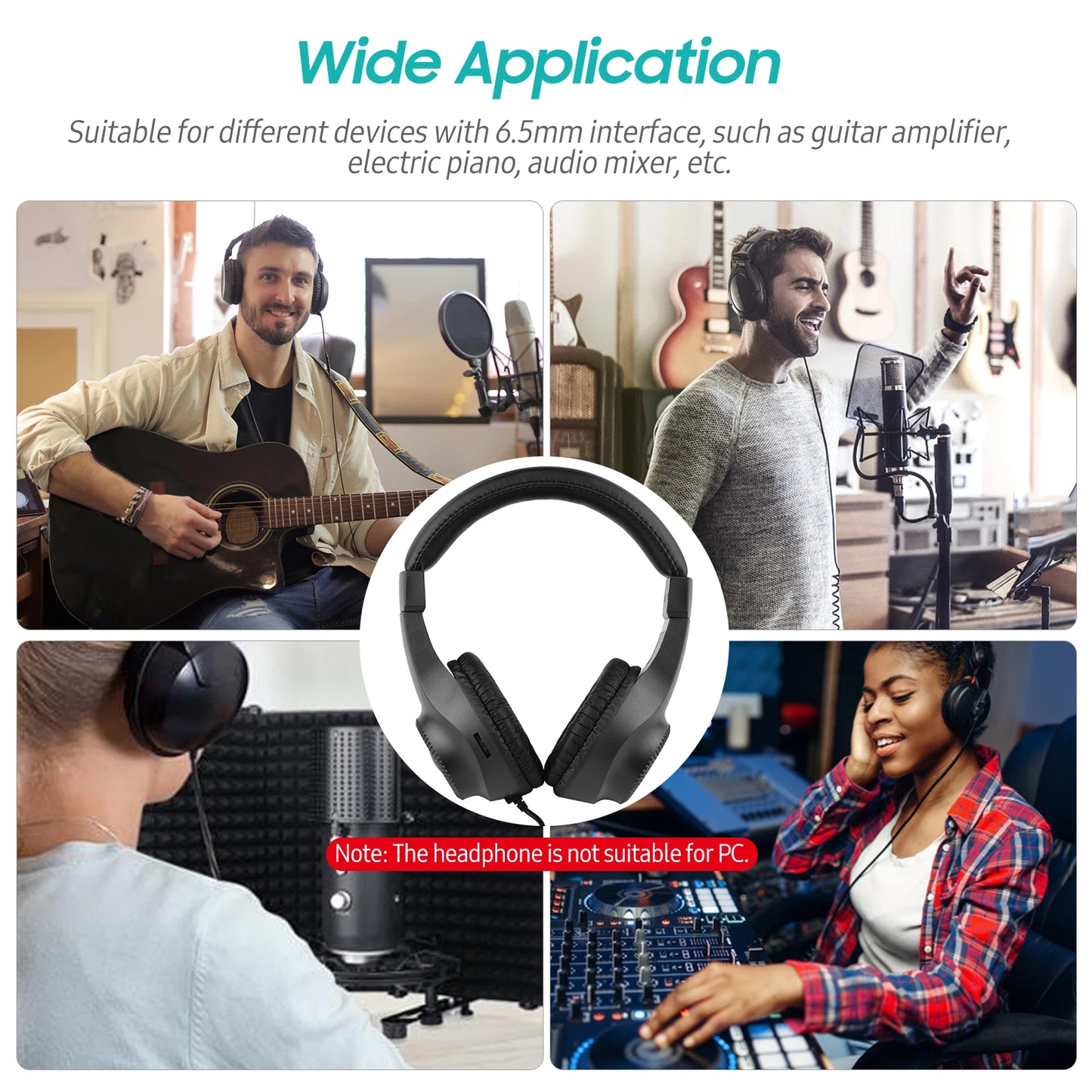 Wired Stereo Monitor Headphones Over-ear Headset with 50mm Driver 6.5mm Plug for Recording Monitoring Music (NOT for PC)