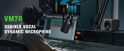 Dynamic Microphone for Podcasts Games Live Broadcast USB/XLR Touch Screen Control Sound Insulation Built-in Headset Output