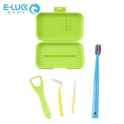Dental Cleaning Care Kits Portable Travel Oral Cleaning Kits Detachable Toothbrush Interdental Brush Tongue Scraper Storage Case