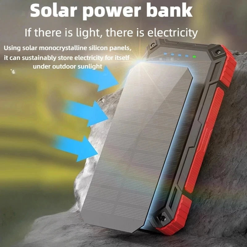 Solar Power Bank Wireless 200000mAh Large Capacity Fast Charging External Battery Outdoor Survival Emergency Equipment
