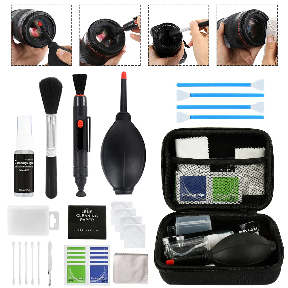 Camera Lens Cleaning Kit Professional Scratch Free Electronics Cleaning Tool Set with Air Blower Cleaning Brush Wipes Tweezers