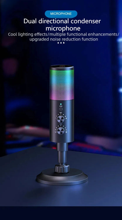 Gaming USB Microphone,Noise Cancellation Condenser mic,RGB Microphone with Mute,Gain,Monitoring,Boom Arm,Pop Filter for Phone,PC
