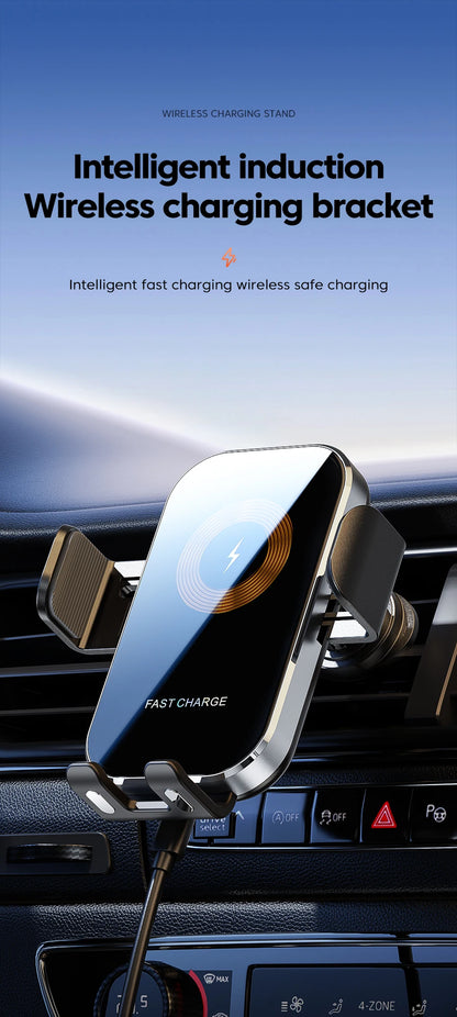 Auto Clamping Wireless Car Charger 15W Fast Charging Car Charger Phone Mount Phone Holder for iPhone 16 15 14 13 12 11 Pro Max
