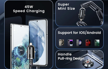 45W Dual USB A Type C Car Charger Metal Auto PD Charger Adapter Fast Charging USB C Charger For CellPhone in Car For iPhone 13