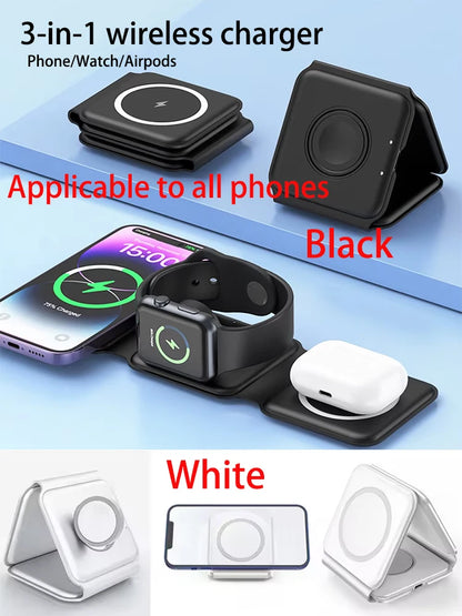 Wireless Charger 3 in 1 Charging Station for iPhone 15/14/13/12 Series Travel Charger for Multiple Devices for AirPods 3/2/Pro A
