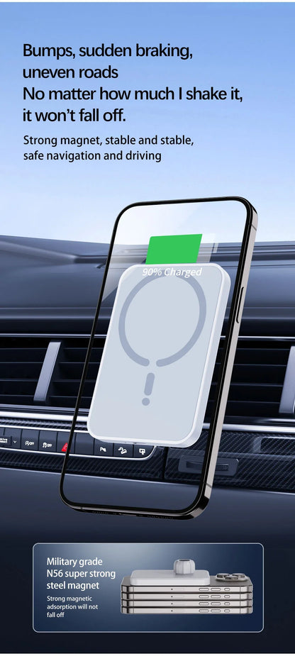 15W Magnetic Car Wireless Charger & Phone Holder - Smallenterprised 
