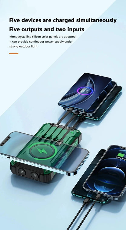 Solar Power Bank Wireless 200000mAh Large Capacity Fast Charging External Battery Outdoor Survival Emergency Equipment