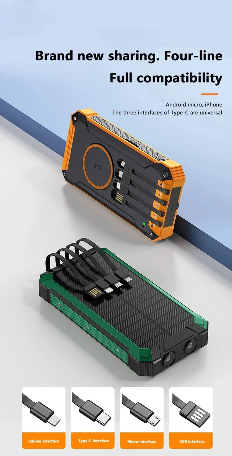 Solar Power Bank Wireless 200000mAh Large Capacity Fast Charging External Battery Outdoor Survival Emergency Equipment