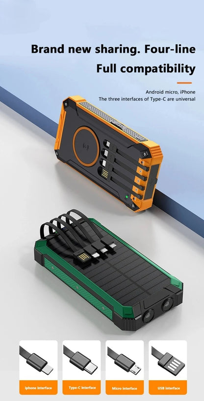 Solar Power Bank Wireless 200000mAh Large Capacity Fast Charging External Battery Outdoor Survival Emergency Equipment