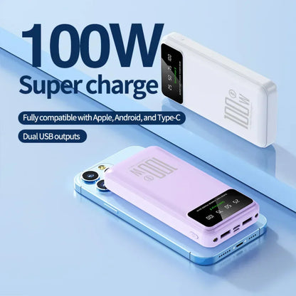 New Portable 100W Super Fast Charging Power Bank 30000mAh Large Capacity with LED Ligh Digital Display for IPhone Xiaomi Huawei