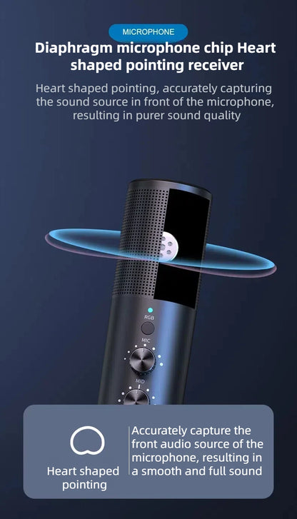 Gaming USB Microphone,Noise Cancellation Condenser mic,RGB Microphone with Mute,Gain,Monitoring,Boom Arm,Pop Filter for Phone,PC