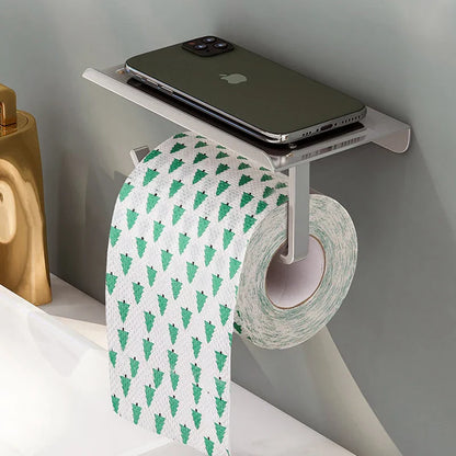 Aluminum Alloy Wall-Mounted Toilet Paper Holder with Shelf - Smallenterprised 