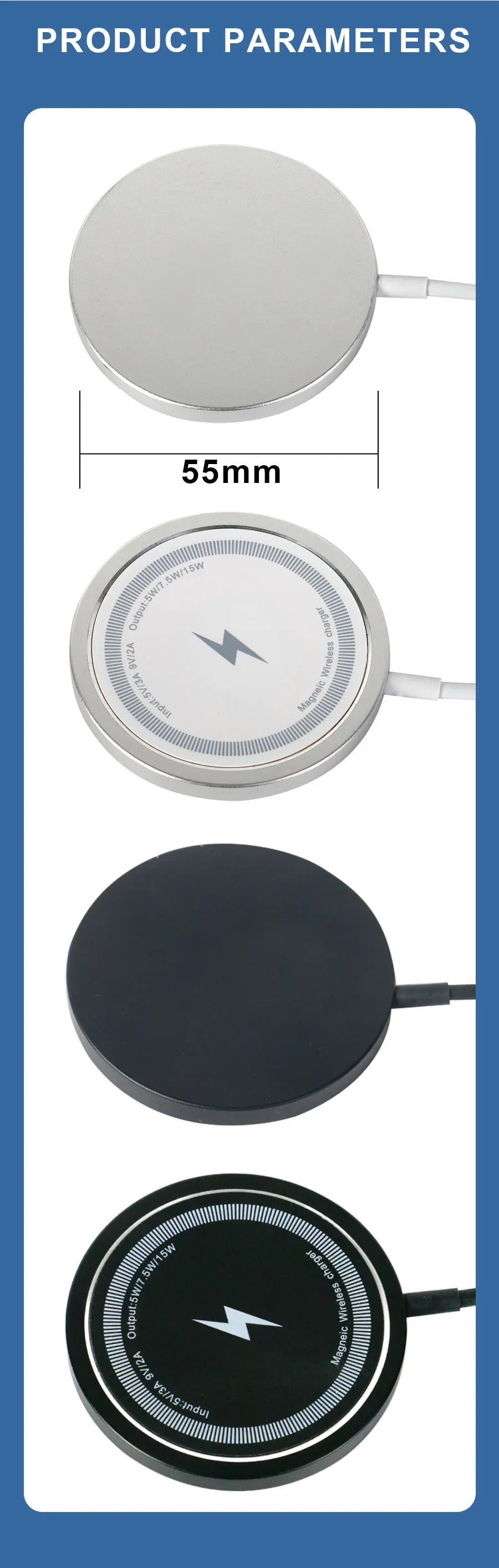 Wireless Charger 15W Compact And Convenient Black For Iphone 15/14/13/12/11/Pro/Max/Se 2020/Xs/Xr/X/8 Plus