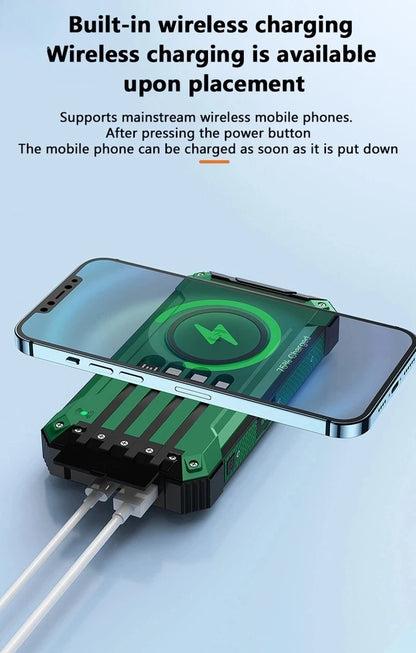 Solar Power Bank Wireless 200000mAh Large Capacity Fast Charging External Battery Outdoor Survival Emergency Equipment