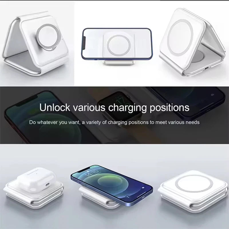 Wireless Charger 3 in 1 Charging Station for iPhone 15/14/13/12 Series Travel Charger for Multiple Devices for AirPods 3/2/Pro A