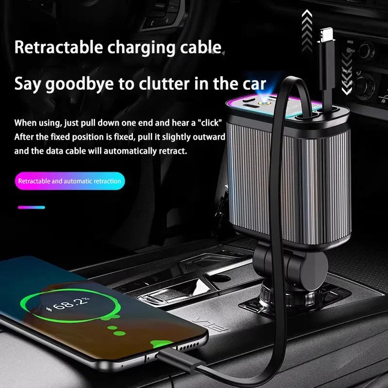 Car Charger Super Fast Charger 120W Retractable Cable Purple Starry